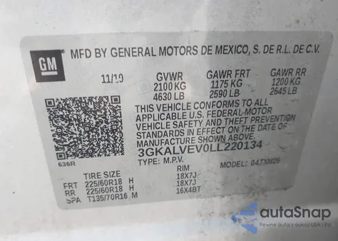 2020 GMC Terrain Awd Slt из США, поврежденный, VIN 3GKALVEV0LL220134